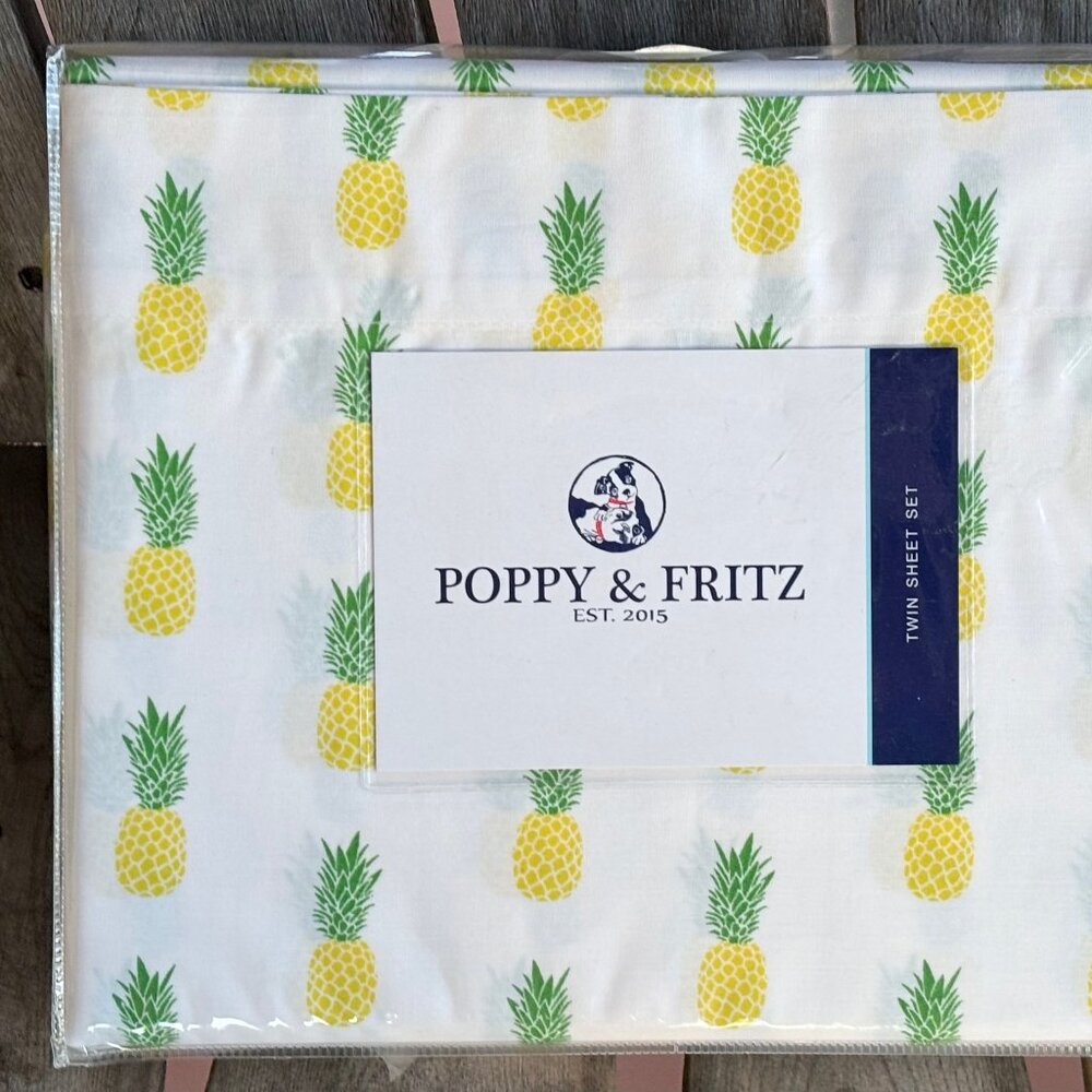 3-pc Poppy & Fritz 100% Cotton Twin Size PINEAPPLES Sheet Set